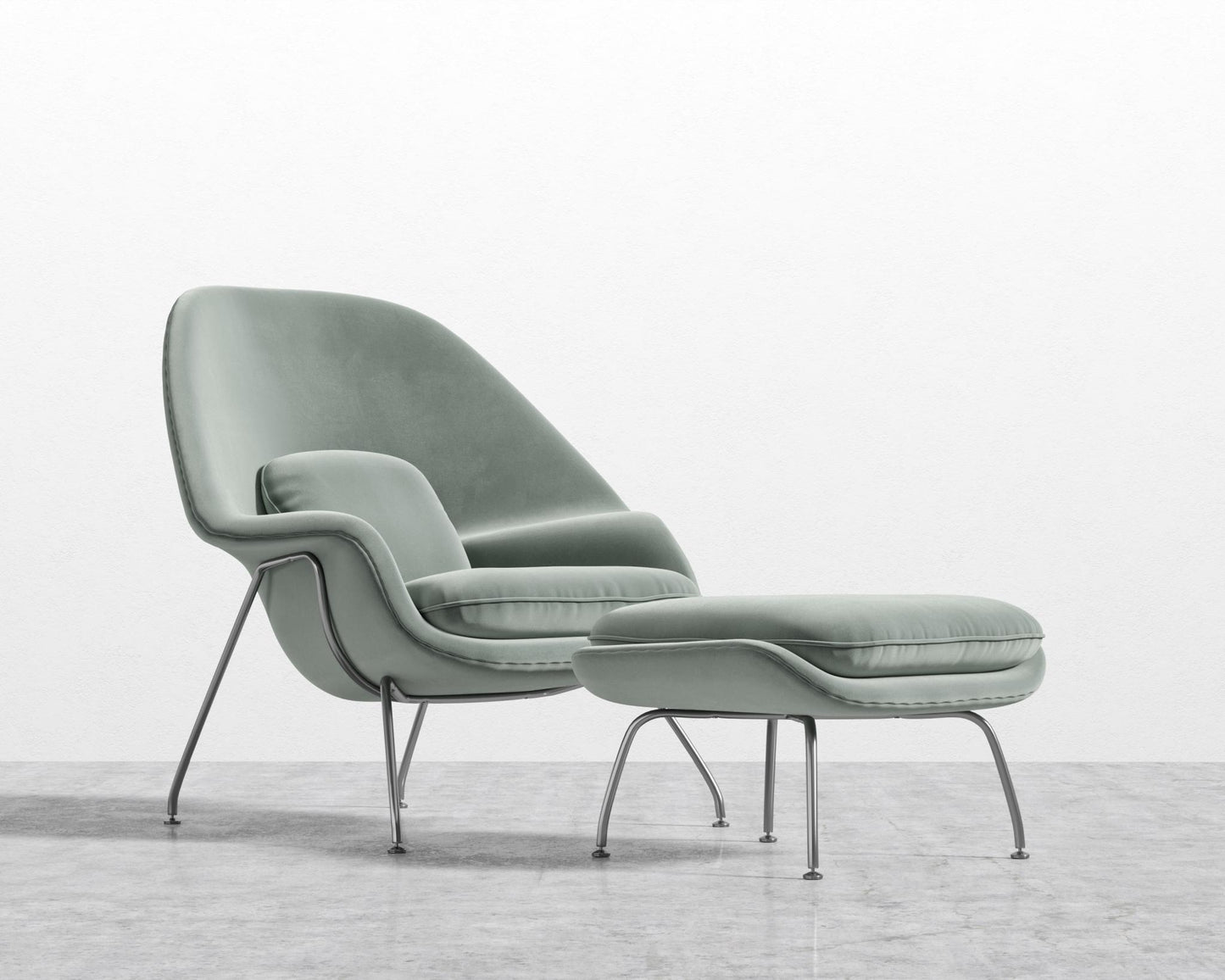 Womb Chair and Ottoman - Plush Velvet - Moonstone