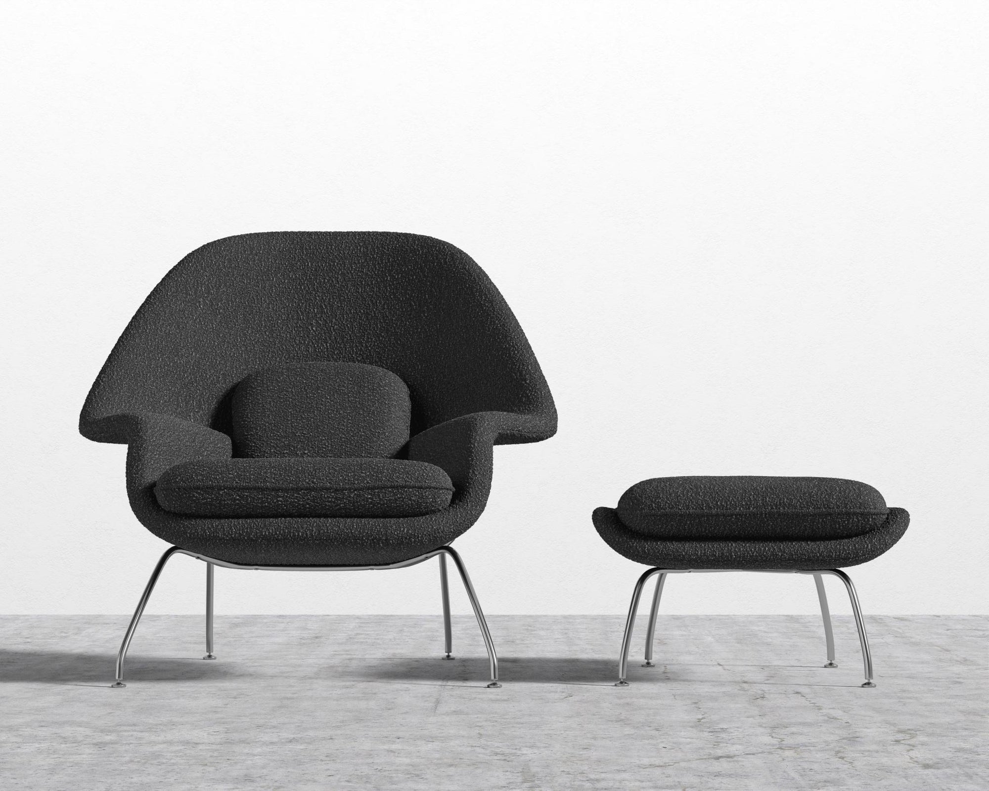 Womb Chair and Ottoman - Chatou Bouclé - Caviar