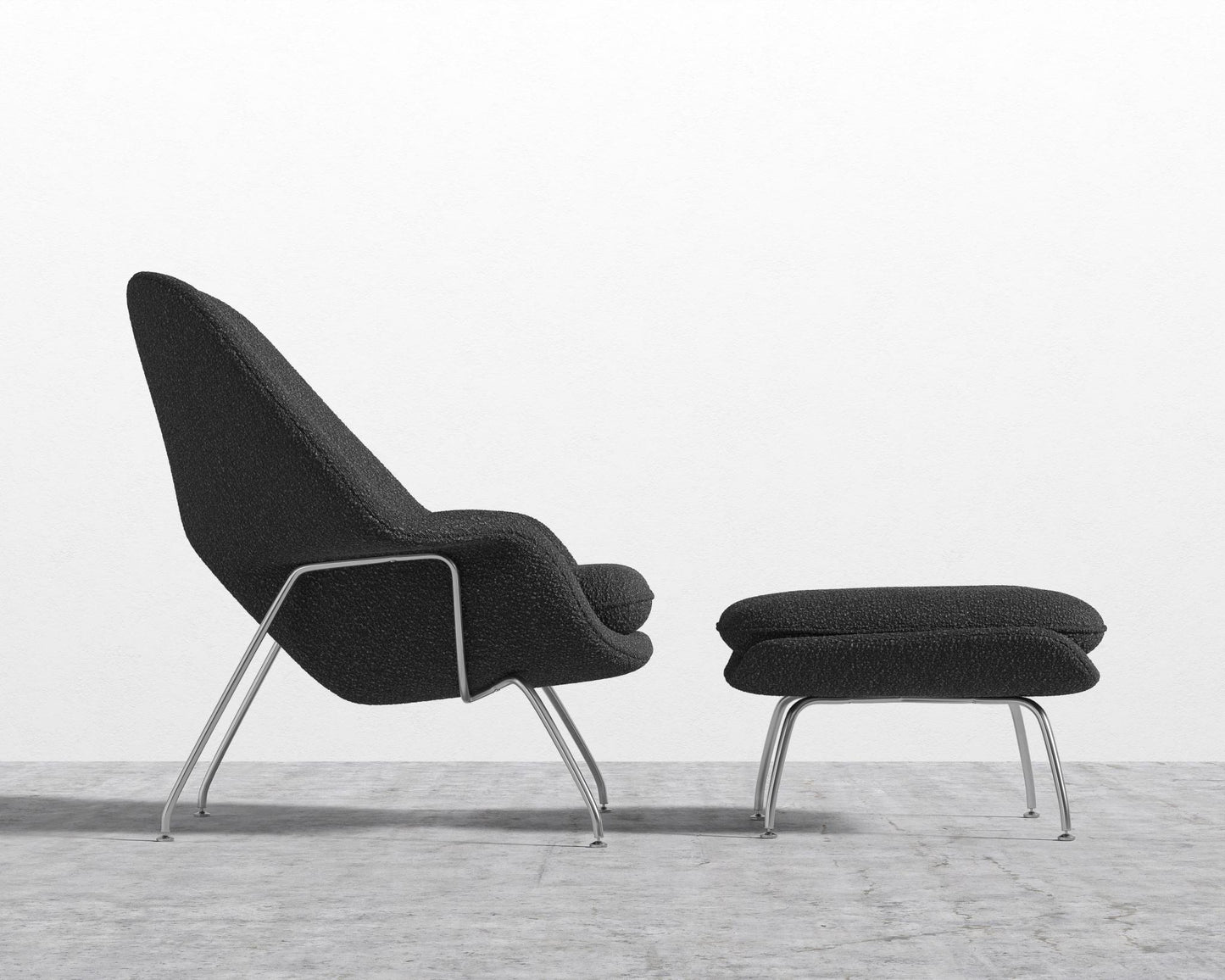 Womb Chair and Ottoman - Chatou Bouclé - Caviar