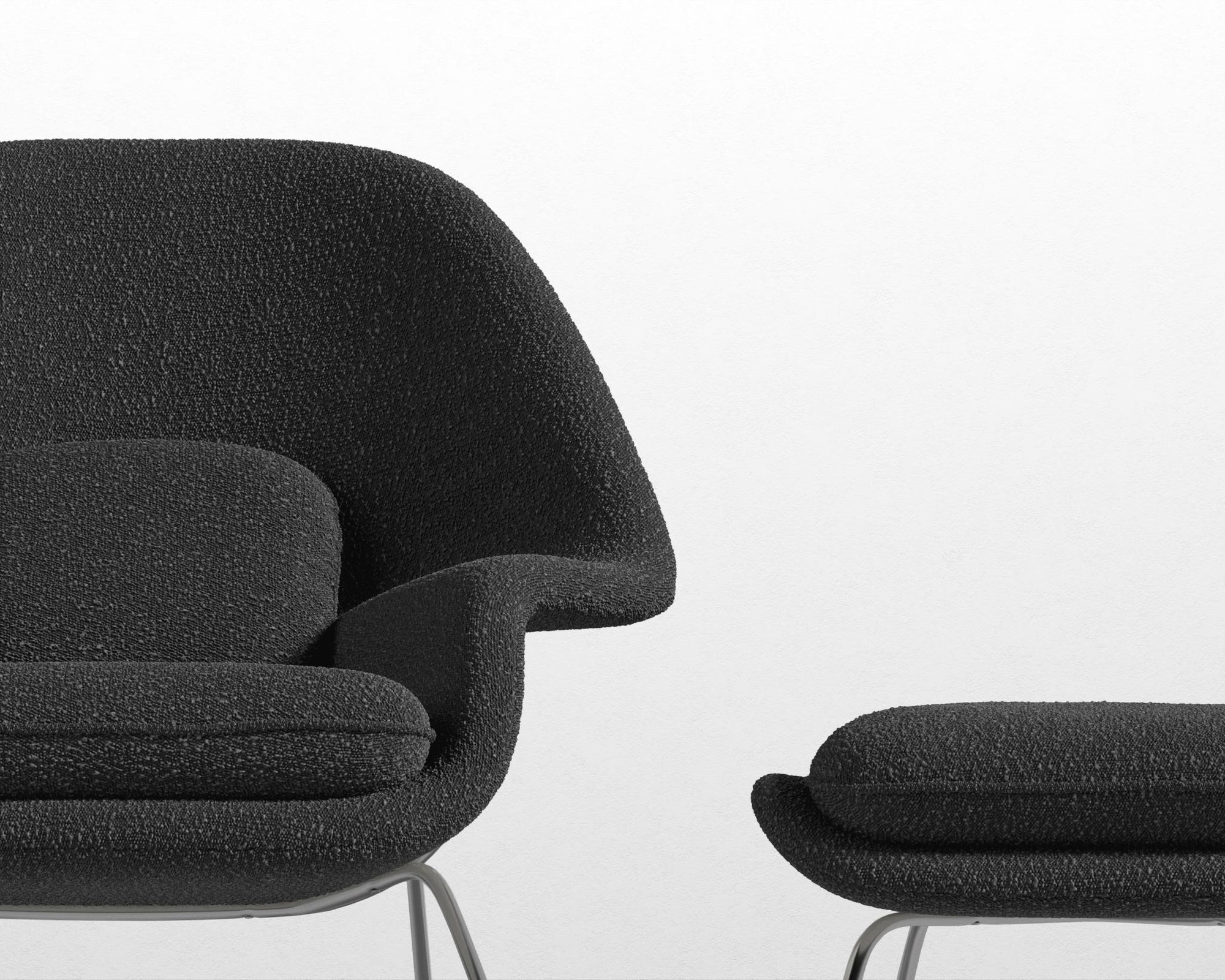 Womb Chair and Ottoman - Chatou Bouclé - Caviar