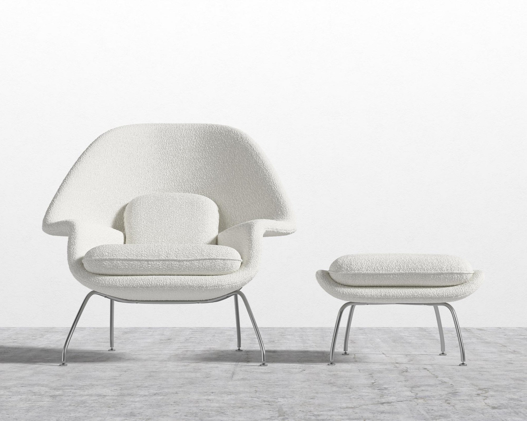 Womb Chair and Ottoman - Chatou Bouclé - Pearl