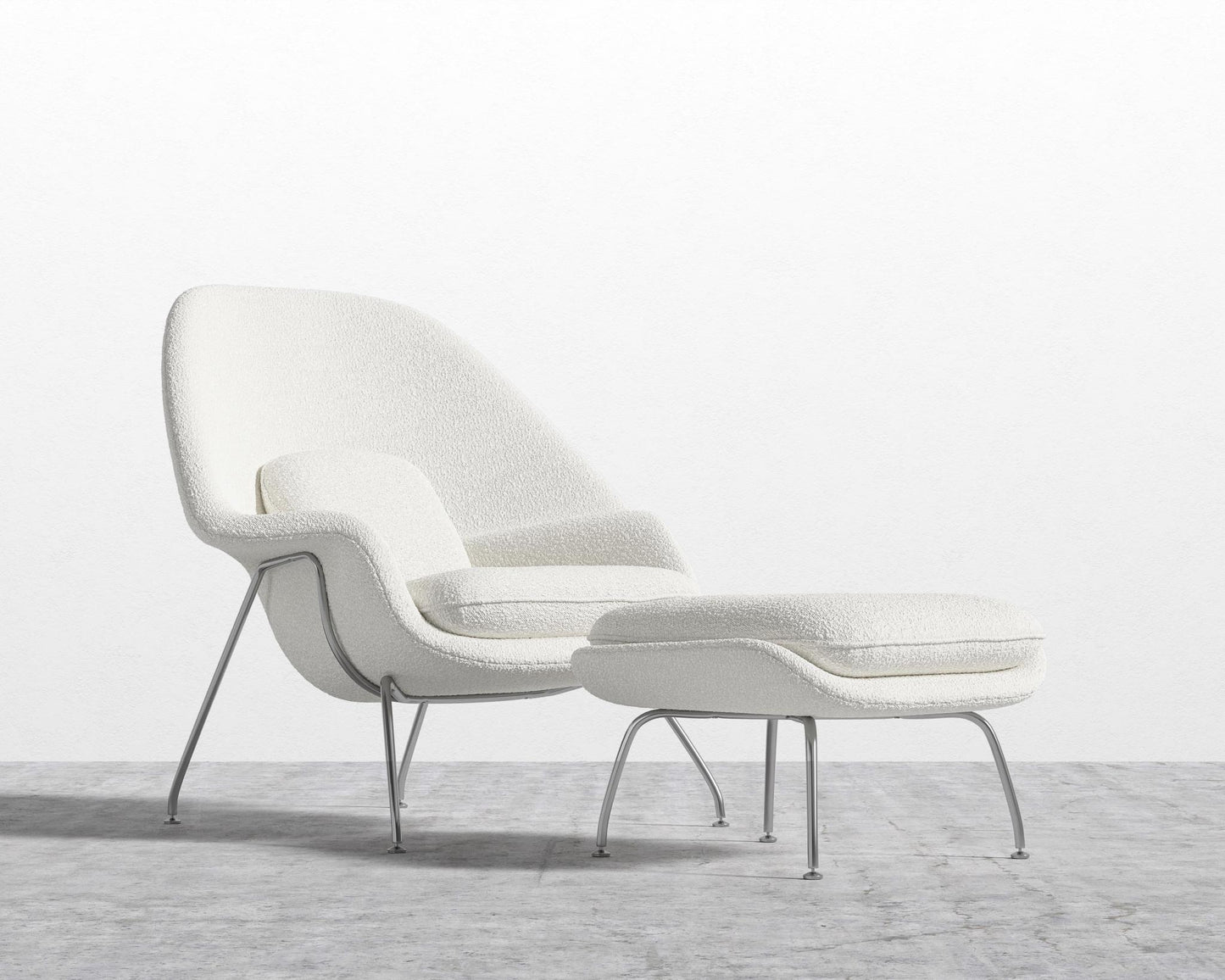 Womb Chair and Ottoman - Chatou Bouclé - Pearl