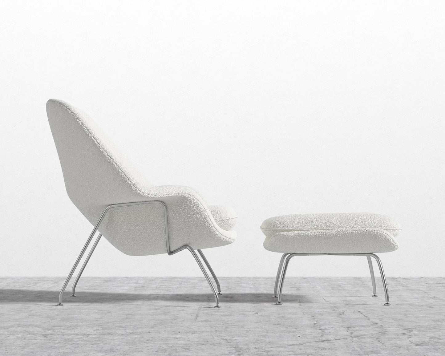 Womb Chair and Ottoman - Chatou Bouclé - Pearl