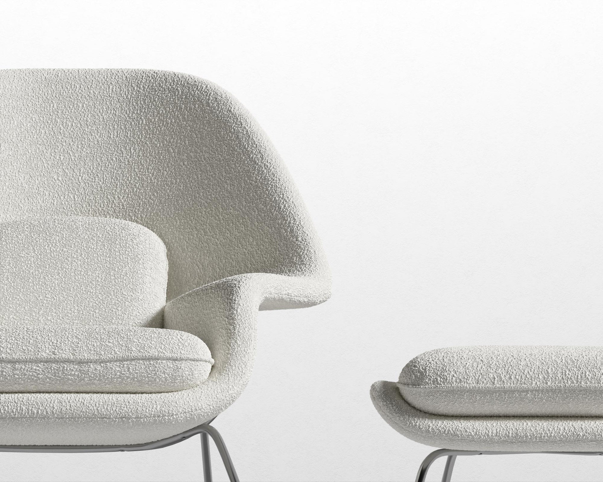 Womb Chair and Ottoman - Chatou Bouclé - Pearl